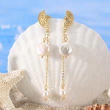 Load image into Gallery viewer, Half Coin Coastal Pearl Earrings
