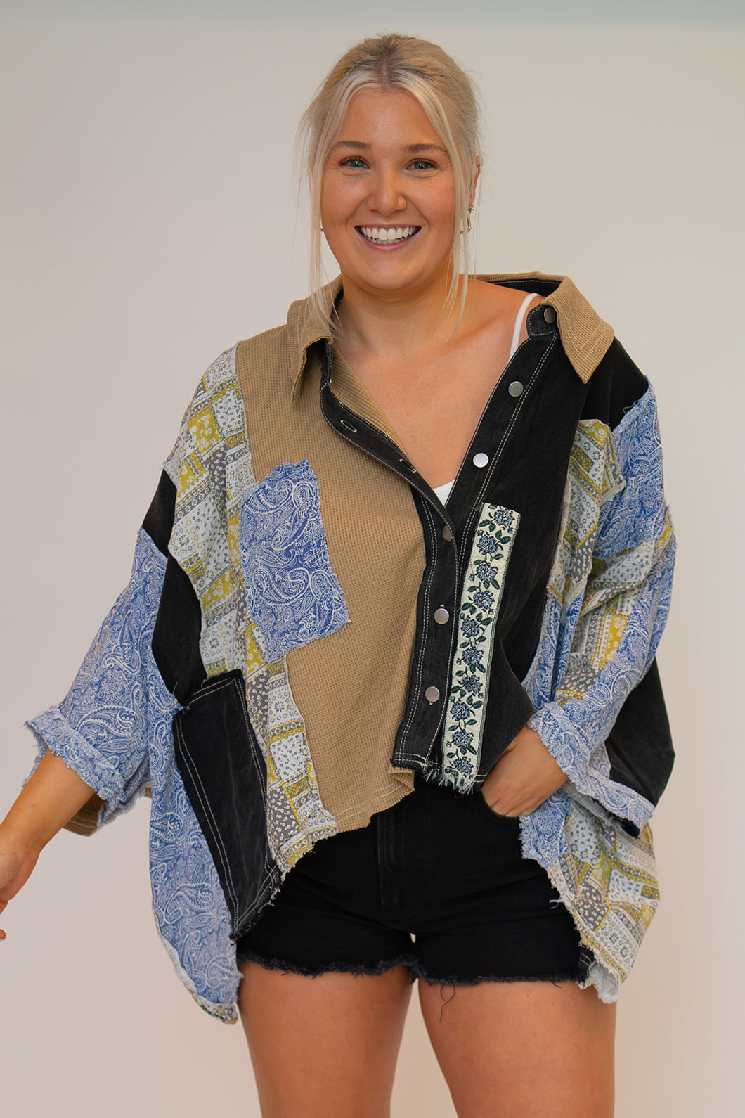 Fine Print Oversize Patchwork Top