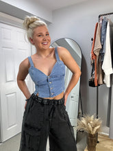 Load image into Gallery viewer, Dime on Denim Stretchable Corset Top
