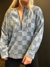 Load image into Gallery viewer, Checkered Denim Half Zip
