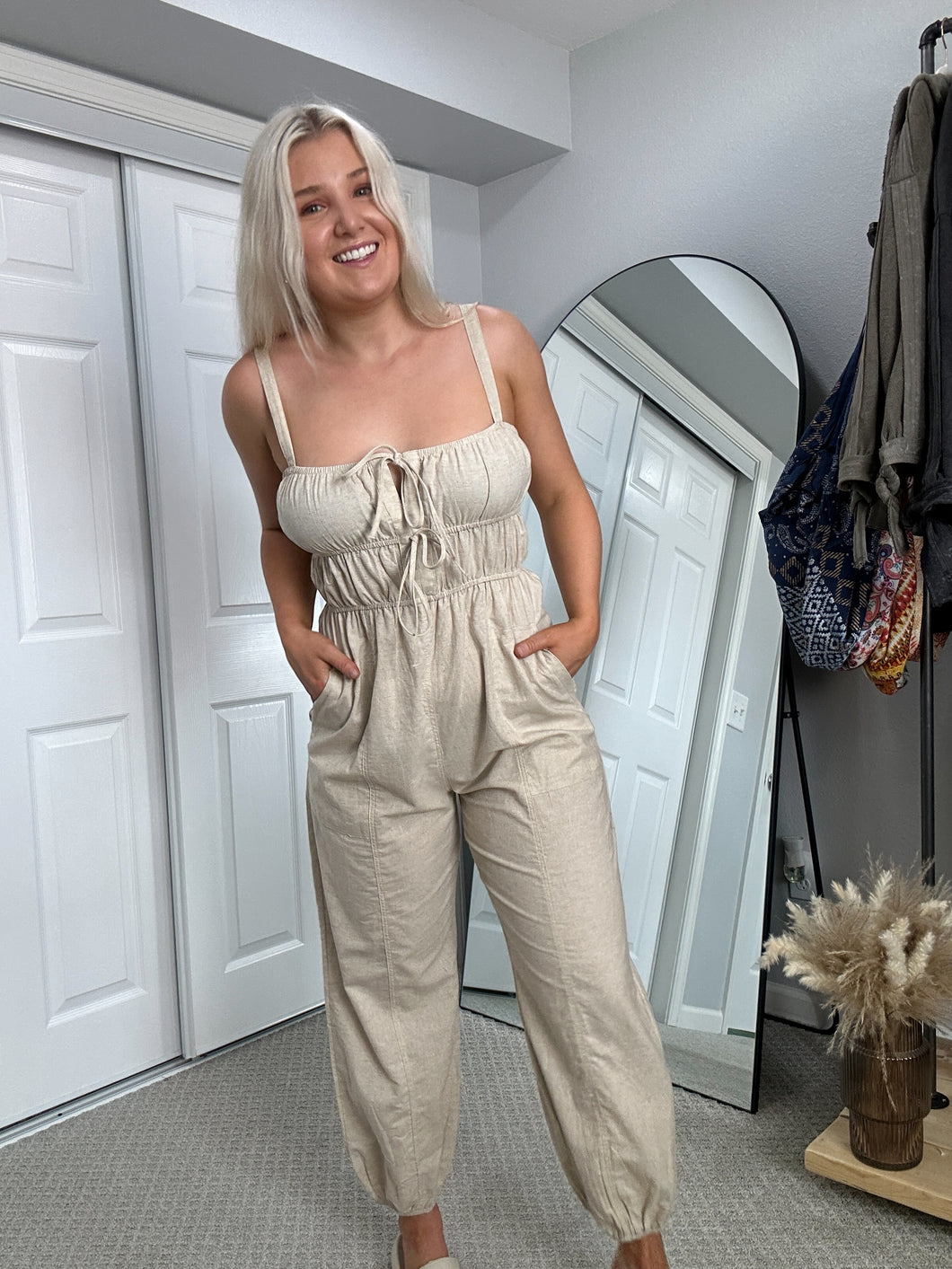 Out of the Office Oatmeal Jumpsuit