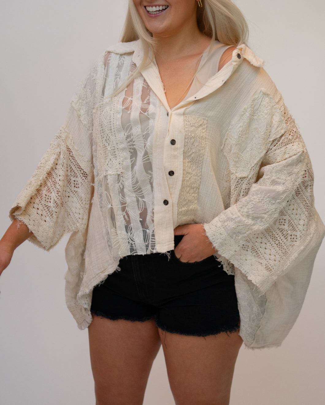 Swaying Lace Button Up Top