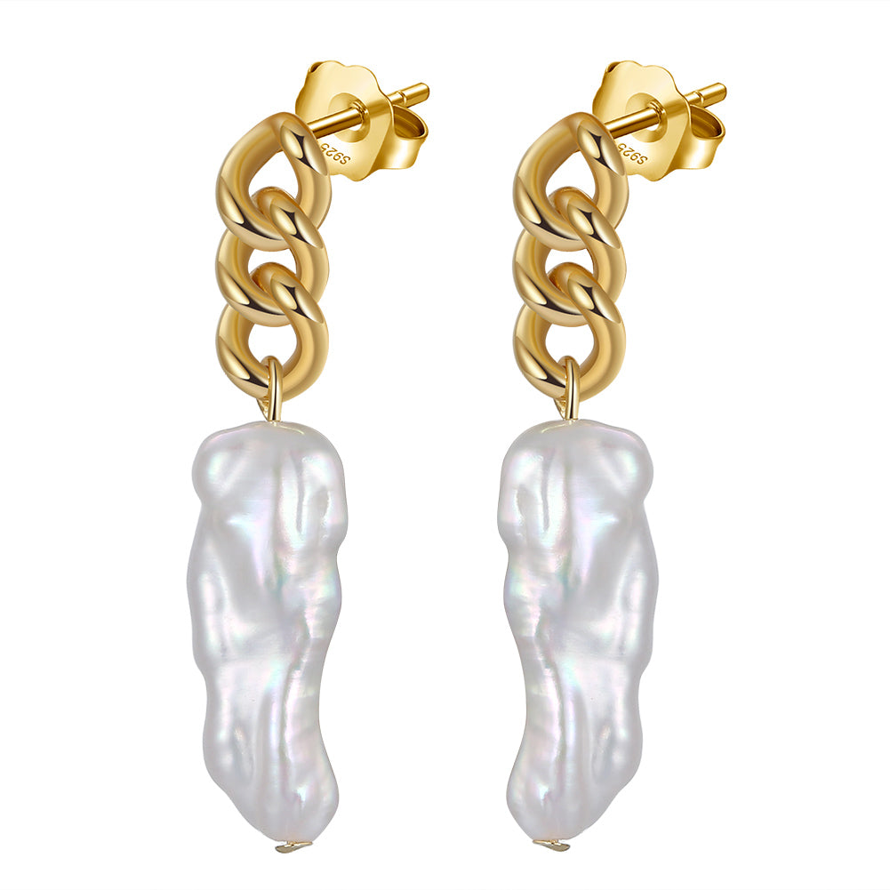 Chain link Baroque Pearl Drops