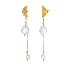 Load image into Gallery viewer, Half Coin Coastal Pearl Earrings
