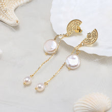 Load image into Gallery viewer, Half Coin Coastal Pearl Earrings
